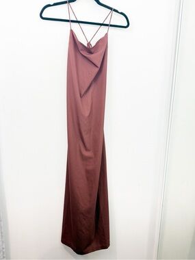 BHLDN Anthropologie Brown Satin Dress Size 12
